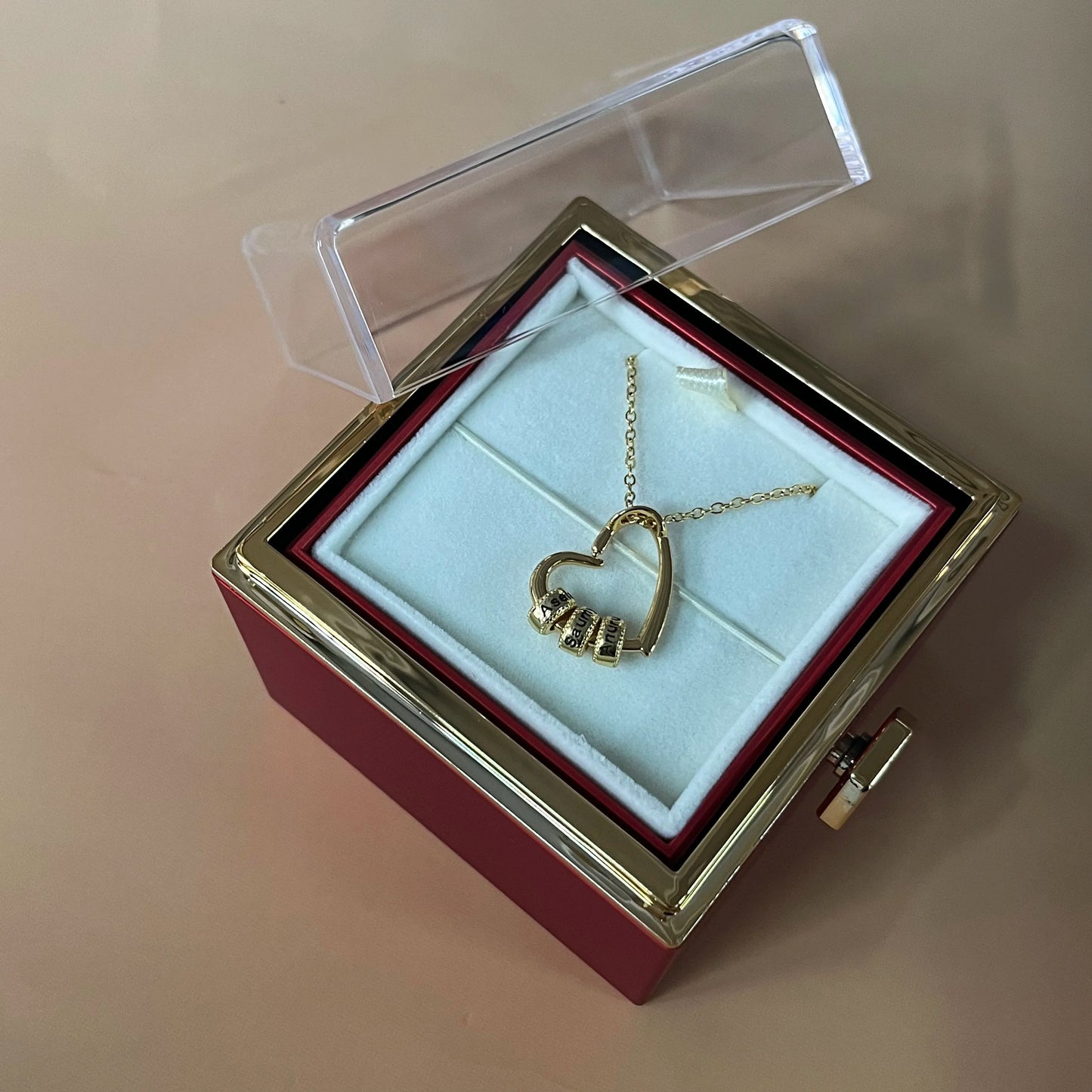 1pc Personalized Family Names Heart Pendant Necklace with Rose gift box