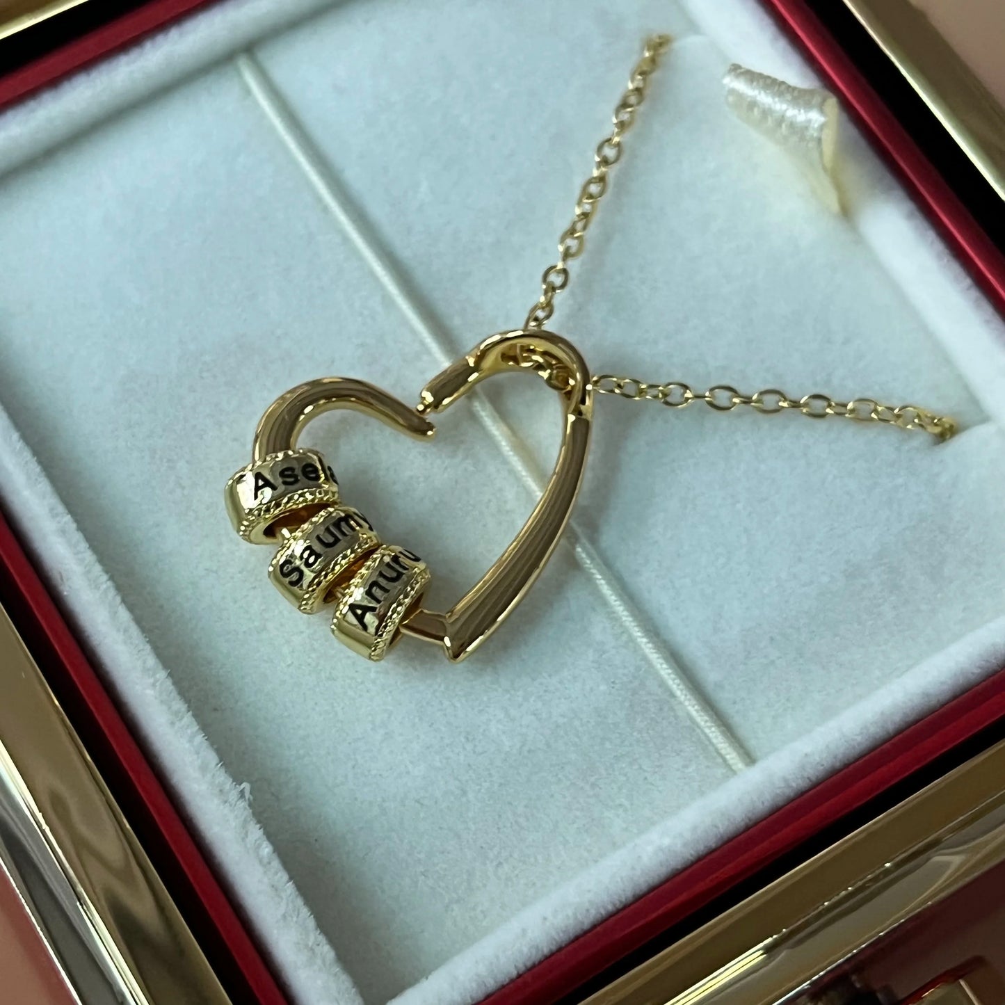 1pc Personalized Family Names Heart Pendant Necklace with Rose gift box