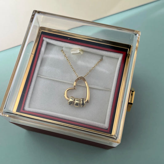 1pc Personalized Family Names Heart Pendant Necklace with Rose gift box